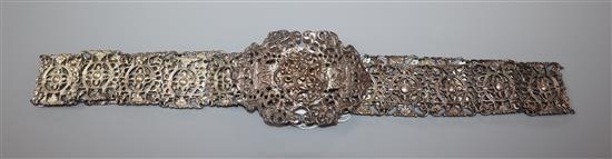 A George V pierced silver belt, Birmingham, 1910, 77cm.